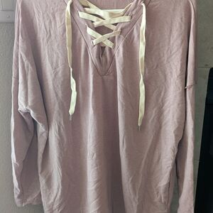 White Birch Mauve Lace-Up Top